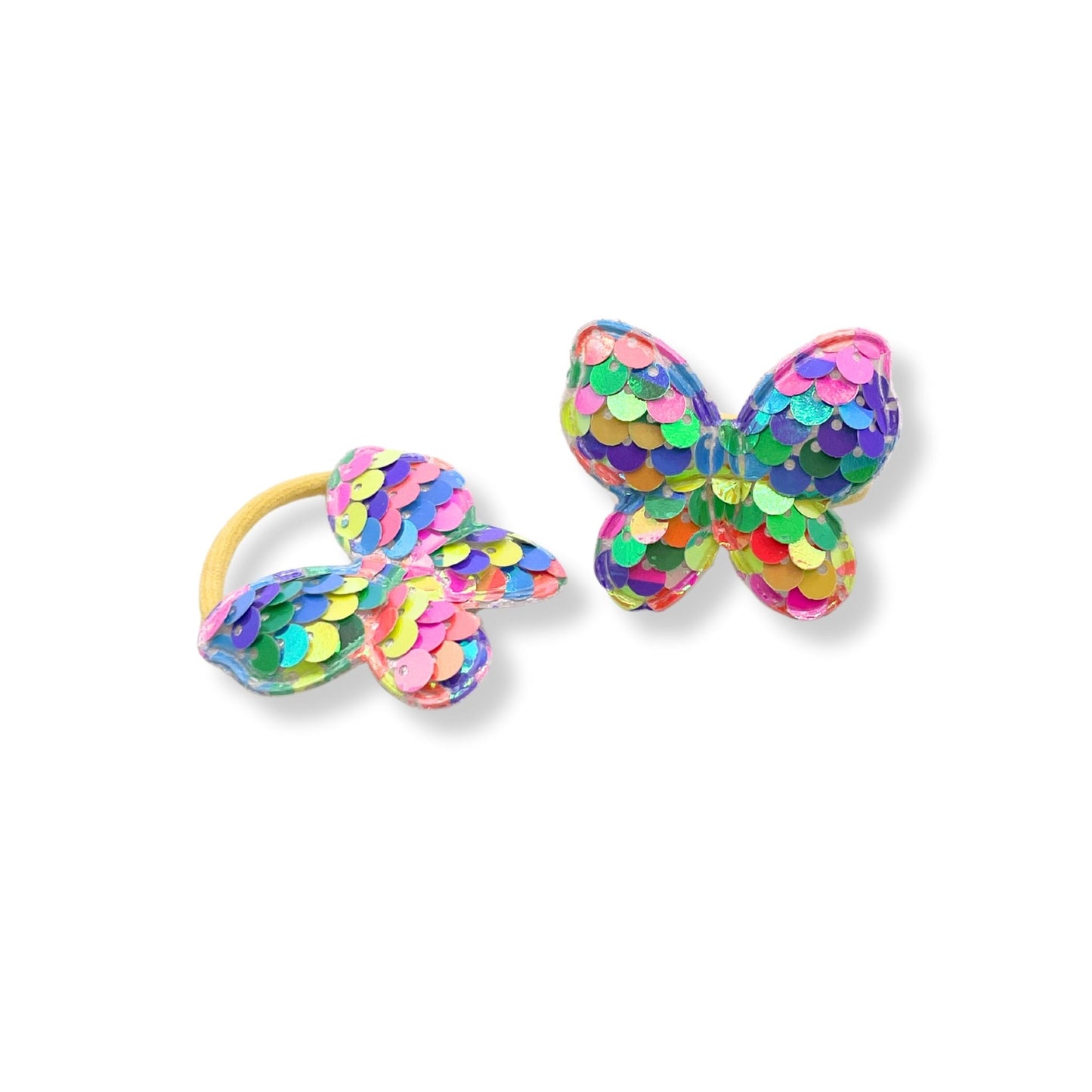 Adorable butterfly sparkly sequin hair tie for kids, featuring shimmering sequins perfect for parties and everyday wear.