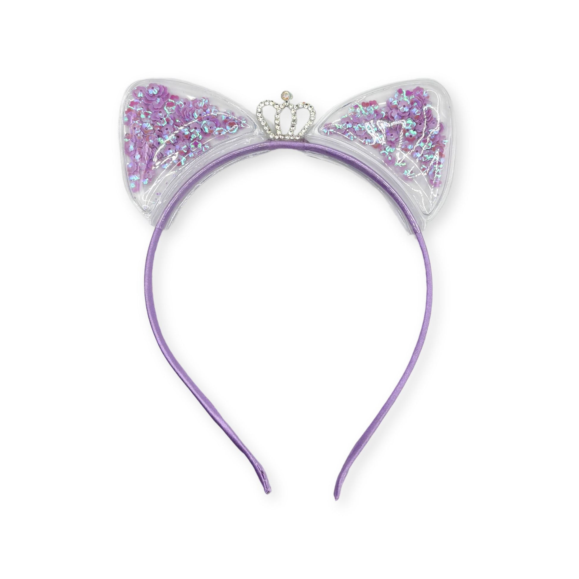 Confetti-filled cat ear headbands that add a pop of color and fun to party outfits, costumes, or casual wear.